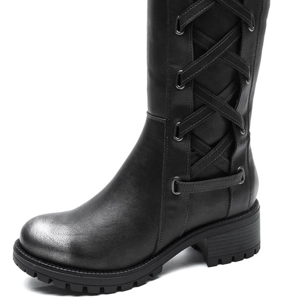 Women's Black Knee-High Lace-Up Boots